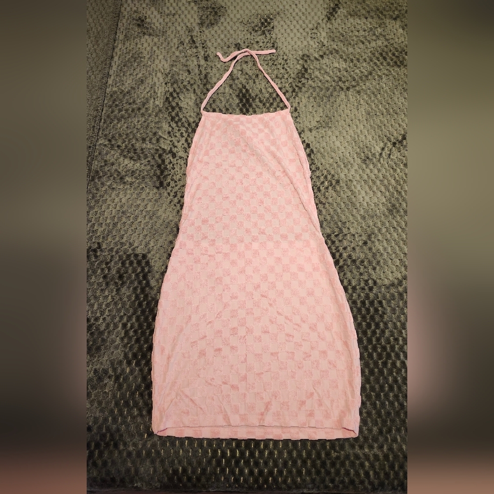 Checkered Halter Pink Dress